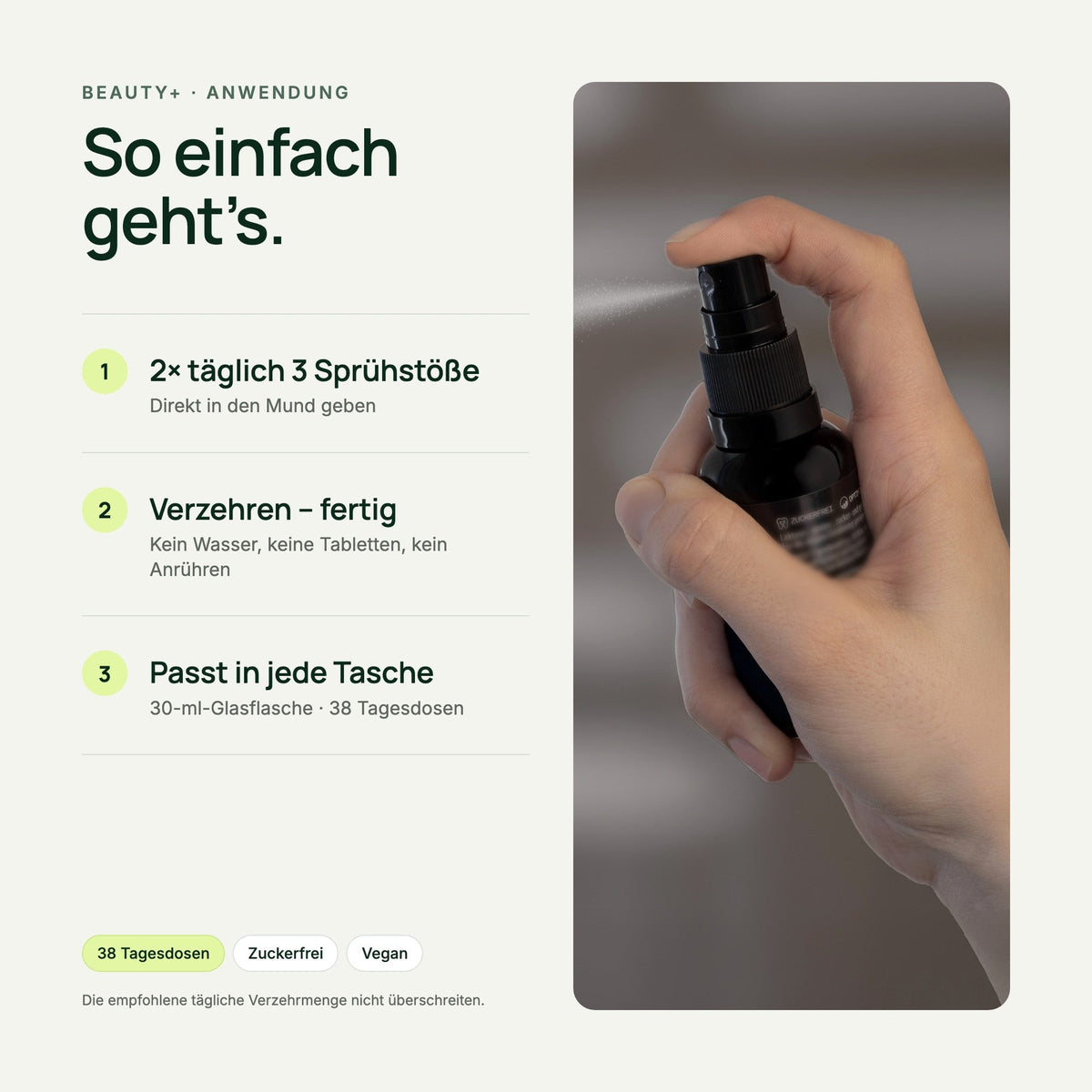 BEAUTY+ Mundspray: Anwendung in 3 Schritten