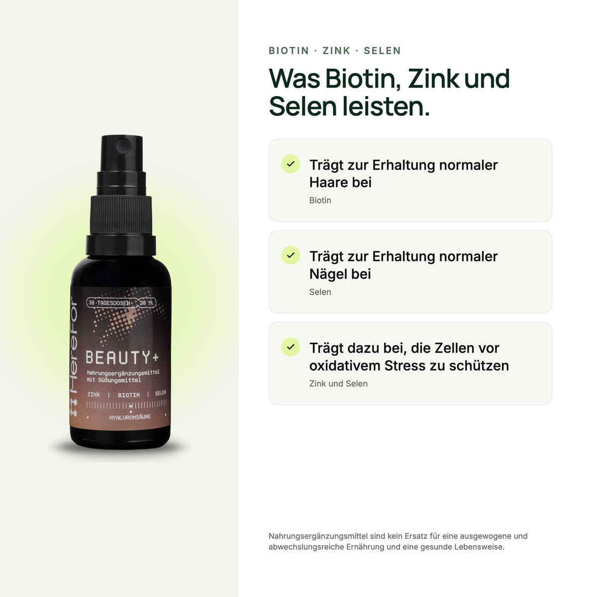 BEAUTY+ Biotin & Zink Mundspray: zugelassene Aussagen zu den enthaltenen Nährstoffen