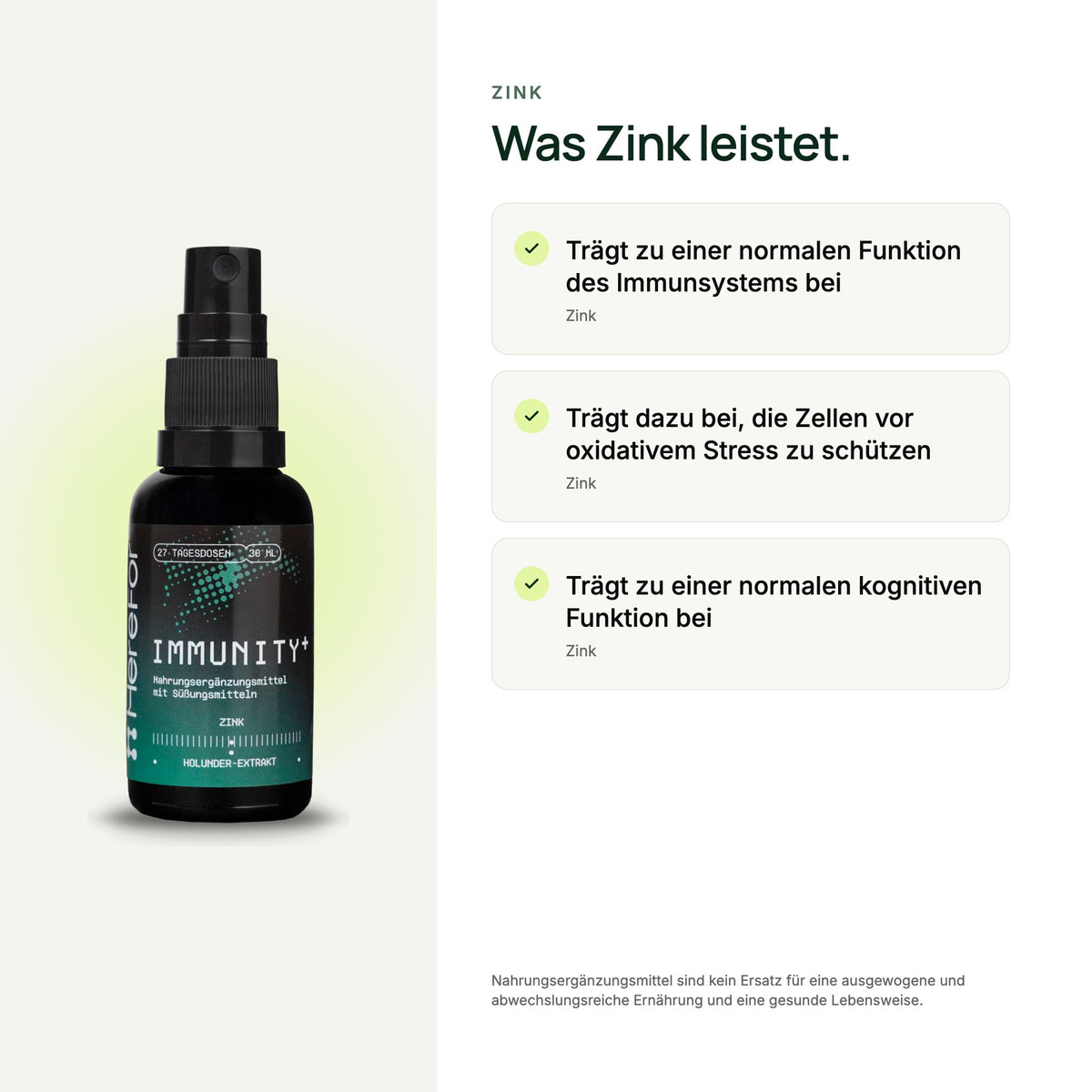 IMMUNITY+ Zink & Holunder Mundspray: zugelassene Aussagen zu den enthaltenen Nährstoffen