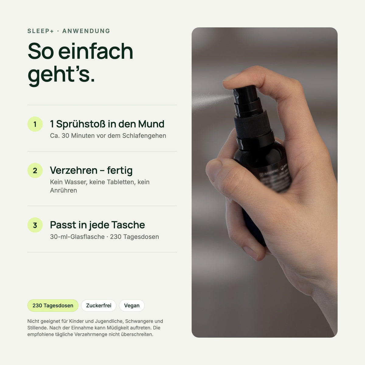 SLEEP+ Mundspray: Anwendung in 3 Schritten