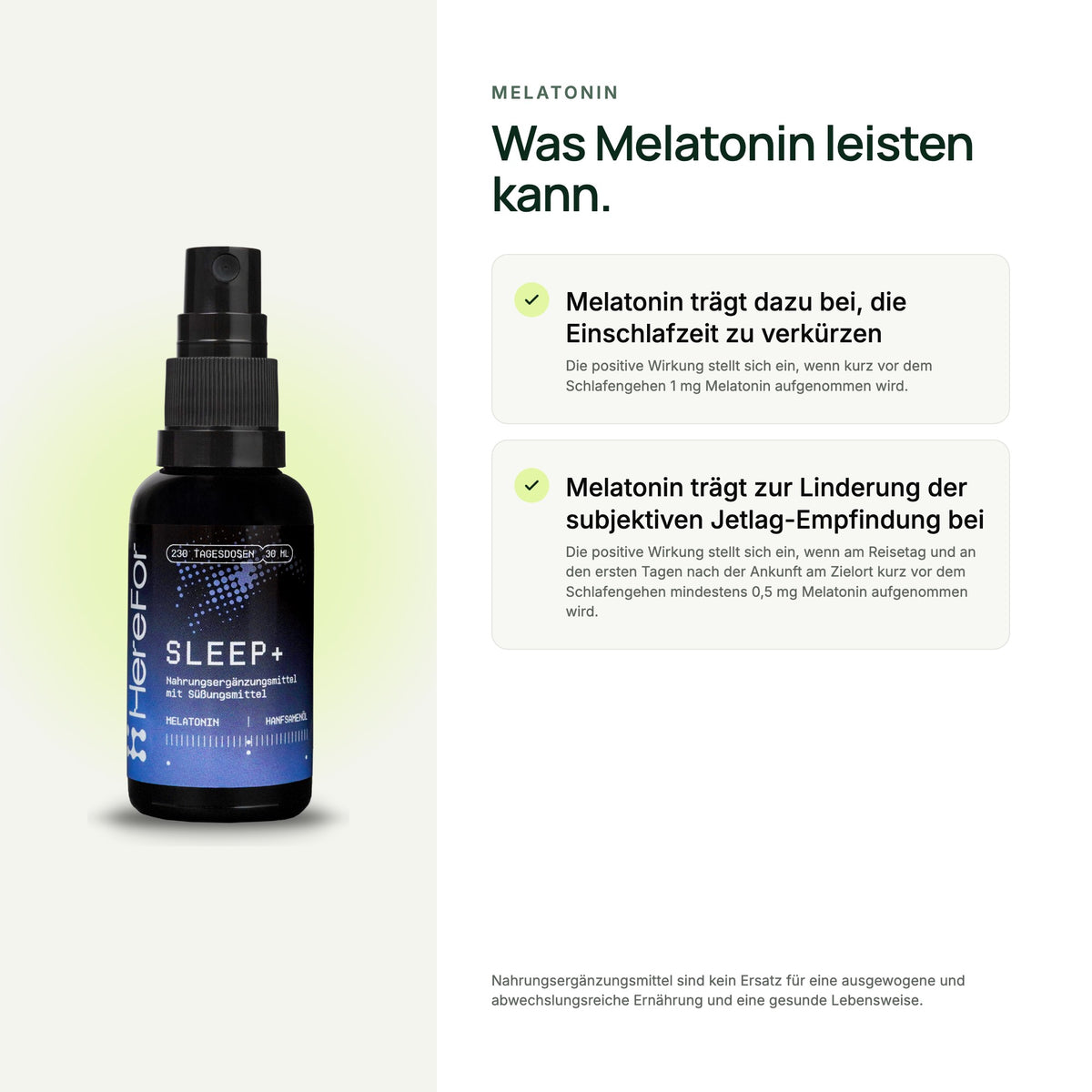 SLEEP+ Melatonin Mundspray: zugelassene Aussagen zu den enthaltenen Nährstoffen