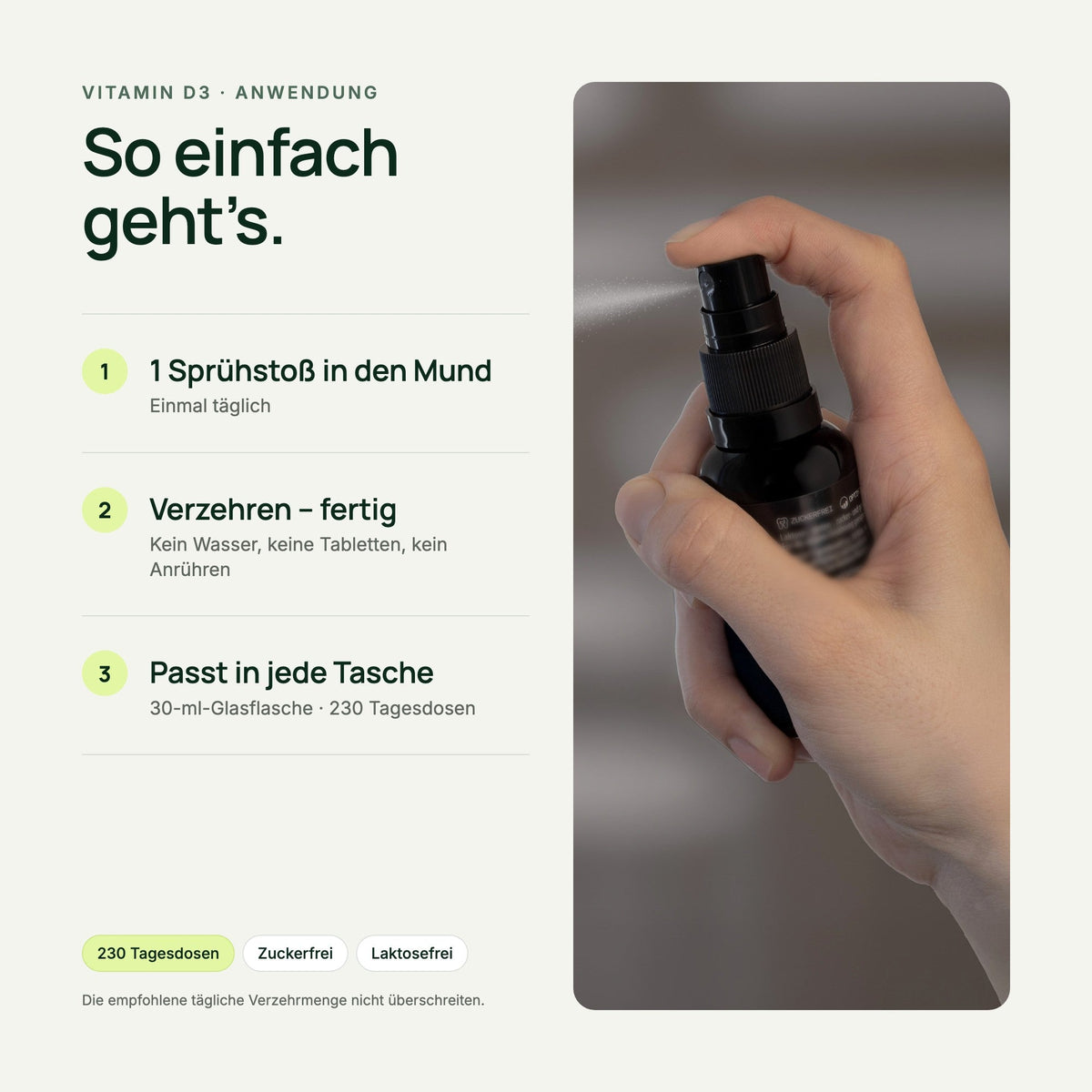 VITAMIN D3 Mundspray: Anwendung in 3 Schritten